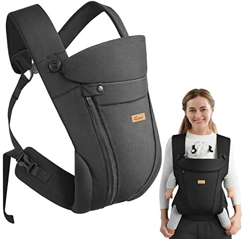 CUBY Babytrage Neugeborene ab Geburt, Strickgürtel mit Reißverschluss Baby Carrier, Ergonomische Kindertrage, Einstellbare Kopf-Nackenstütze Baby Tragegurt für Kleinkinder 4-16 kg (Schwarz)