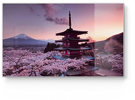 DEQORI Tabla de desayuno de cristal, pequeña 23 x 14 cm, diseño de flores de cerezo de Japón, tabla de cortar para cocina, antibacteriana y antideslizante, placa de cristal y bandeja para servir