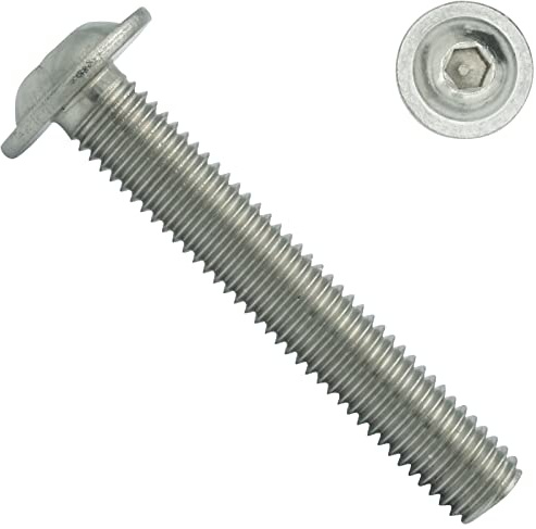 Linsenkopfschrauben mit Flansch und Innensechskant (ISK) - M8x60 - (10 Stück) - ISO 7380-2 - rostfreier Edelstahl A2 V2A - Vollgewinde - Flanschschrauben - Flachkopfschrauben - SC7380-2