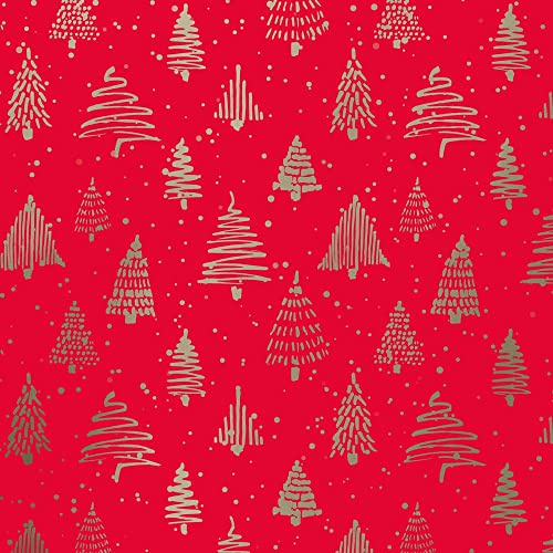 FSC große Rolle Geschenkpapier rot Tanne gold 50 cm x 100 m | 80/m² Weihnachtspapier | HUTNER
