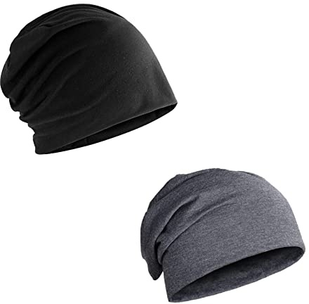 2Pcs Berretto in Jersey per Uomo Donna Berretto Slouch Beanie Leggero | Unisex Inverno Estate Cappello Elastico Lungo per Correre Dormire