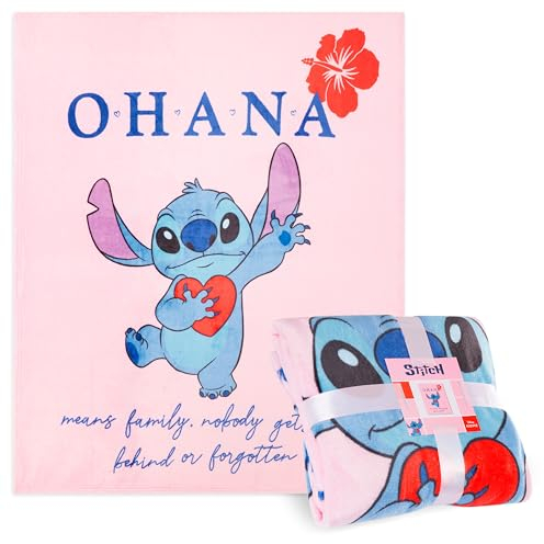 Disney Coperta Pile - Plaid Divano 150x130cm - Coperta Letto Singolo Flanella Coperte Calde e Morbide Baby Yoda Spiderman Stitch Gadget Regalo (Rosa Stitch)