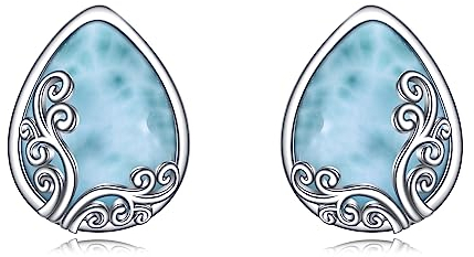 POPLYKE Larimar Filigrane Ohrstecker Sterling Silber Hypoallergene Ohrringe Schmuck Geschenk für Frauen