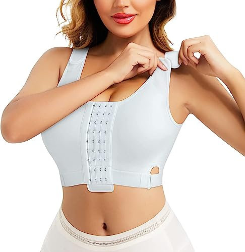 CHUMIAN Damen Postoperativer Sport BH ohne Bügel Kabelloser BH mit verstellbaren Trägern Kompression BH nach Brust op Nahtloser Schlaf-BH (as3, Alpha, 3X_l, Regular, Regular, Weiß)