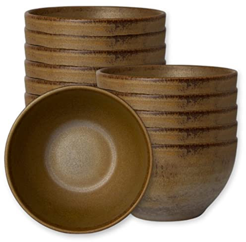Steelite Vitrified Porcelain Ramekin Bowls, Folio Patina Vitrified Stoneware Small Rustic Dishes for Sauce, Dip, Commercial Foodservice Restaurants, 3.1 Round, 1.7 Deep, 4 Oz, Brown Bronze, 24 Pcs