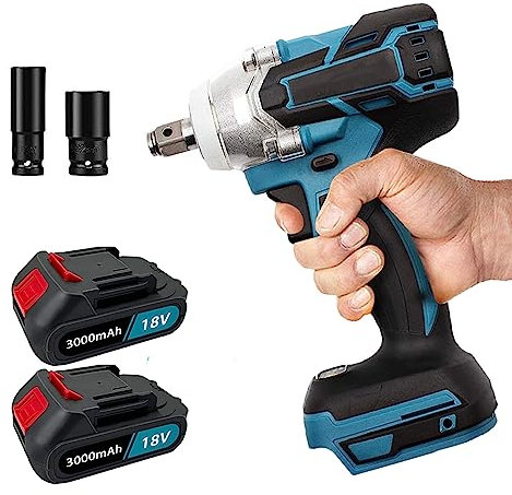 Cordless Impact Wrench Brushless Li-ion 1/2 Square and 1/4 Hex Powerful Impact Driver 320Nm Compatible with Makita W/ 2x3.0Ah Batteries and Charger with 2 Shockets