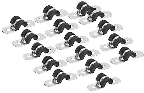 sourcing map 22Pcs 6mm(1/4) Cable Clamp, Rubber Pipe Strap Rubber Cushioned 304 Stainless Steel Hose Clamp U Shape Metal Clamp Tube Holder for Tube Pipe Wire