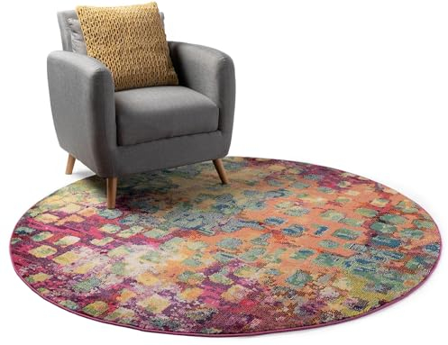benuta Nest Vintage Teppich Casa - Mehrfarbig 120 cm Rund - Teppich für Wohnzimmer, Schlafzimmer und Flur - Pflegeleicht - Fußbodenheizung Geeignet