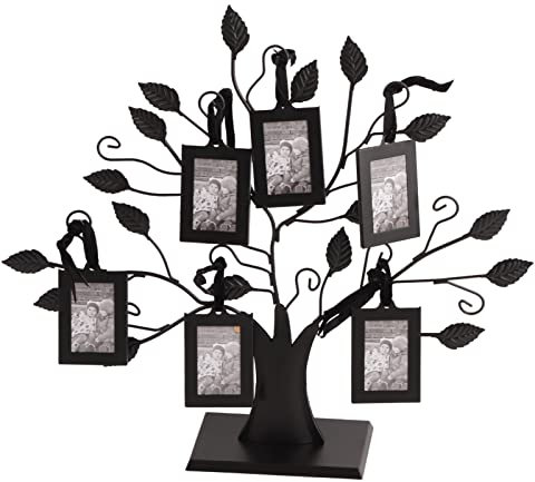 Albero Portafoto in Metallo, Albero Genealogico Cornice, Cornice per Albero Genealogico, 32×8.2×35cm, con 6/12 Cornici Foto, per Mostrare Le Immagini della Tua Famiglia con Stile