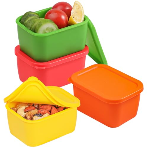 Webake Silikon-Snackbehälter mit Deckel, 170 ml, rechteckig, leicht zu öffnen, auslaufsicher, Lunchbox-Behälter für Büro, Reisen, Picknick, 4 Stück