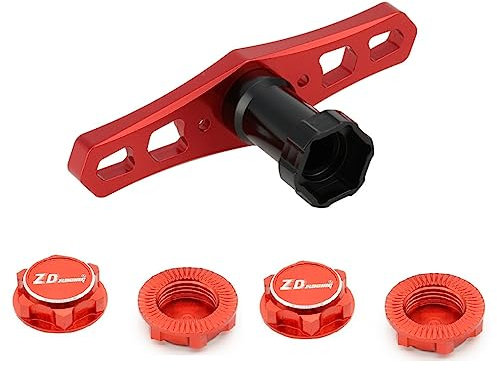 aneegfpv 17MM Wheel Nut Wrench with 4 Tyre Nuts Cross Wrench Red Hex Sleeve Repair RC Tools for 1/8 RC Cars Monster Trucks Off Road Buggy (RED)