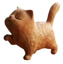 RYHMHA Natürliche Pappelholz mit handgefertigten Kätzchen Statue, niedliche Kätzchen Puppe (1 Stück)