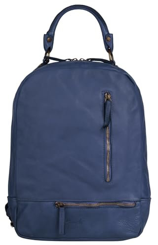 Samantha Look Rucksack Echt Leder Damen | Made in Italy, Vintage Backpack mit Smartphonefach blau | 022063