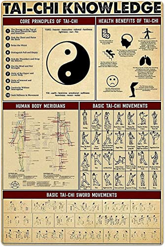 Tai Chi Knowledge Metallschilder, Aluminium-Poster, Tai Chi Kung Fu Study Guide, Poster, Retro-Kampfsporthalle, Infografik, Plaketten, Wanddekoration für Zuhause, Zimmer, 30,5 x 40,6 cm