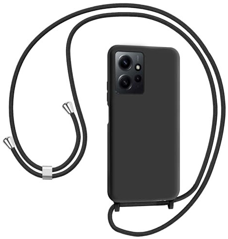 AOMYKE Coque pour Xiaomi Redmi Note 12 4G avec Cordon, Collier Étui Silicone Liquide avec Tour de Cou Lanière en Corde Souple TPU Antichoc Housse - Noir