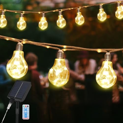 SALCAR Solar Lichterkette Aussen Vintage Hanfseil, 5M 10 Glühbirnen LED Solar Lichterkette Außen Wetterfest, 8 Modi Outdoor Lichterkette für Baum, Terrasse, Hof, Haus, Hochzeit Deko, Warmweiß