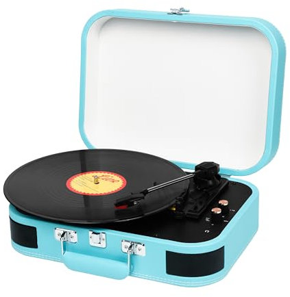 Record Player, DCPICE Vinyl Record Player with Speakers Turntable for Vinyl Records, Belt-Drive 3-Speed 33/45/78 RPM Portable Vintage Suitcase LP Player, Supports Headphone, AUX, RCA -Blue