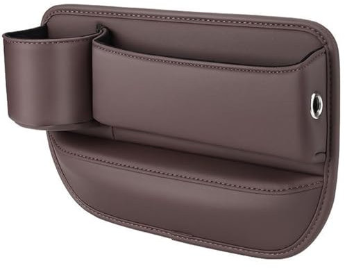 Car Leather Cup Holder Gap Bag,Car Seat Gap Filler Organizer,Leather Car Seat Storage Box with Water Cup Holder,Car Storage Front Seat (Left Brown)