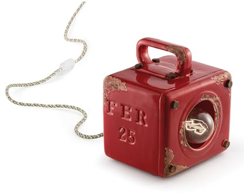Licht-Erlebnisse Tischlampe klein Keramik eckig B: 18 cm H: 20 cm Handarbeit E27 Rot Shabby Antik Vintage Design Tischleuchte Keramiklampe Dekolampe