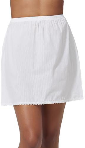 BEAUZSUZSANA 100% Cotton Half Slip for Women Under Dress with Lace Trim Vintage Short Underskirt Size S-XXL (White-40cm,XL)