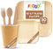 FOOGO Green Disposable Palm Leaf Plates, Cups, Cutlery - 300pcs - FSC® Certified - Large Square, Small Side Plates, Cups, Forks, Knives, Spoons - Eco-friendly