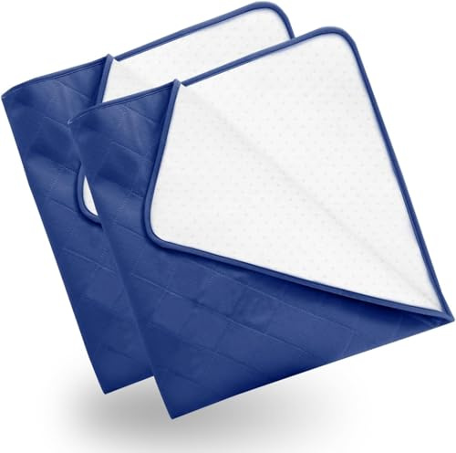 Waterproof Incontinence Pads 86x132cm 2 Pack–Reusable Underpad, Navy | Super absorbent. Washable underpad for children, adults & pets. Fits beds & sofas. Slip-resistant backing. Durable.