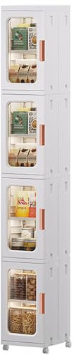 Lacusmall 4-layer Slim Bathroom Floor Cabinet, Narrow Bathroom Storage Cabinet with Wheels, Freestanding Compact Cupboard, Plastic Storage Unit for Small Spaces for Living Room Bedroom (White)