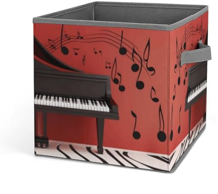 YKUDBN Collapsible Storage Box, Music Note Piano Print Foldable Storage Bins with Handles, Durable And Stylish Organizer for Closet, Shelves, Bedroom