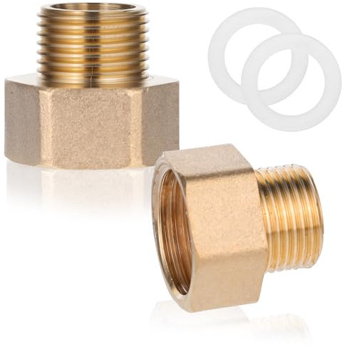 Bewudy Confezione da 2 raccordi per tubi in ottone, riduttore per tubi da 1/2 a 3/4, raccordo adattatore riduttore per tubi NPT maschio da 1/2 x 3/4 NPT femmina con guarnizione di tenuta bianca