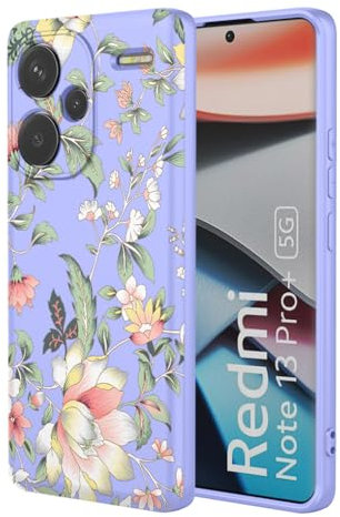 SEAHAI Funda para Xiaomi Redmi Note 13 Pro+ 5G/Plus 5G, Ultradelgado Suave Carcasa de Silicona Líquida, Moda TPU Bumper Antigolpes Cubierta con Patrón de Animales de Lindas Flores - Púrpura S02