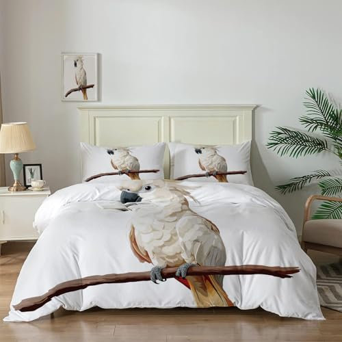 JSCWDET Bettwäsche-Set Wendbares 200x200cm Kakadu Bettwaren-Sets Astpapagei Komfortabler Weiche Bettbezug Mikrofaser Deckenbezug mit und 2Kissenbezug 80x80cm