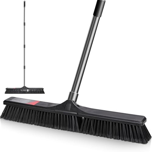 MASTERTOP Heavy Duty Garden Broom, Large Stiff Outdoor Broom with 24 Wide Brush Head, Yard Brush for Scrubbing Driveway Yard Tile Garden Warehouse Various Rough Surfaces, Sweeping Brush - Black