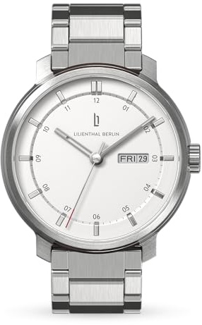 Lilienthal Berlin Neolux Day Date Automatik Uhr Silver White – hochwertige Herrenuhr aus Chirurgenstahl mit Automatikwerk & saphirgehärtetem Mineralglas – 42mm