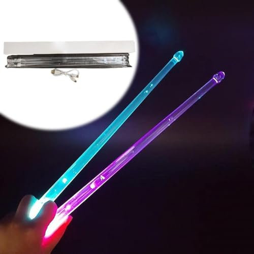 Baguettes de batterie lumineuses à LED - 15 couleurs changeantes - Rechargeables - Brillent dans le noir - Pour adultes - Cadeau de batteur