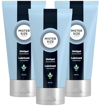 MISTER SIZE Bio Gleitgel 100 ml, Wasserbasiertes Gleitmittel, Extra langanhaltende Gleitfähigkeit, 3er Pack (3x 100ml)