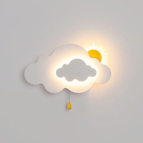 LOGT Akku Innen Wolken LED Wandleuchte mit Schalter 3 Farbtemperatur(3000K-6000K) Nachttischlampe Modern Junge Mädchen Wandlampe Kreative Geschenk Nachtlicht 7W für Kinderzimmer Schlafzimmer,Weiß