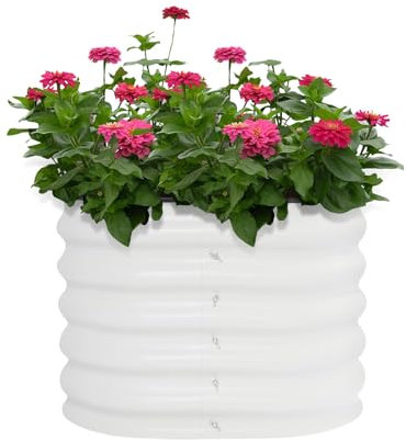 2PCS Rundes Hochbeet für Garten 60x43cm Outdoor-Garten Hochbeetkasten für Gemüse und Blumen, Metall Gemüsebeet (mit 1 Paar* Handschuhe, 43cm Höhe, Weiß)