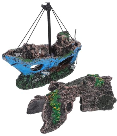 Toyvian Aquarium Deko Resin Hohle Baumrinde und Schiffswrack Retro Stil Fisch Versteck für Betta Garnelen Krebs und Kleine Reptilien Robust Lebensecht Vielseitig