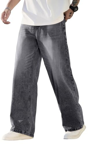 Zewool Mens Baggy Hip Hop Jeans Wide Leg Skater Jeans Casual Loose Fit Denim Pants Streetwear Straight Leg Relaxed Fit Y2k Classic Vintage Extreme Motion Skateboard Jogging Joggers,D10 Gray,M