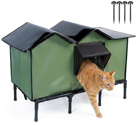 Niche chauffante d'extérieur pour chat, abri d'hiver isolé et résistant aux intempéries, 76,2 x 35,6 x 50,8 cm, extra large surélevée avec chauffage chaud et lit chauffant imperméable pour plusieurs