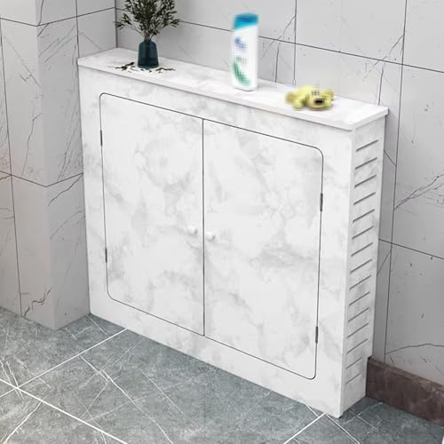 Cache Radiateur Blanc Matériau PVC Design À Trois Côtés Etagere Radiateur Texture Marbre Plinthe Préinstallée Tablette Radiateurs Permet de Dissimuler Les Tuyaux Apparents(C,70x20x80cm)