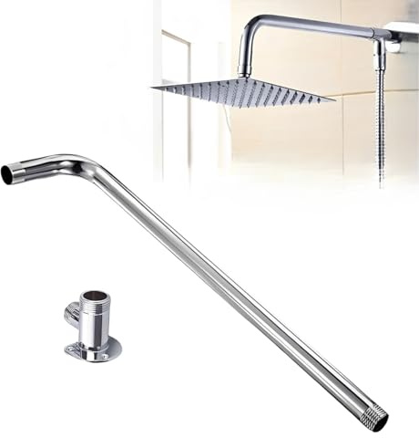 Bathroom Shower Head Extension Arm 50CM | Stainless Steel Wall-Mounted Shower Head Holder Chrome Finish Fixed Shower Hose Head Support