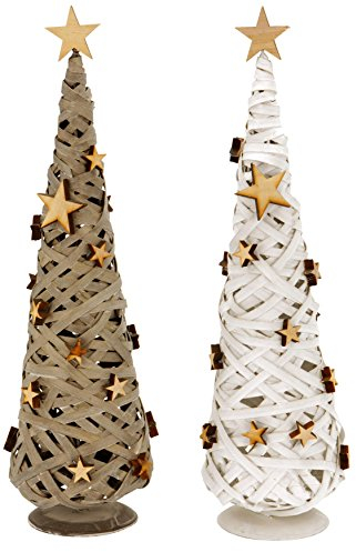 matrasa Dekobaum gewebt - Tannenbaum aus Holz mit Holzsternen - Weihnachtsdeko 46 cm Weiß