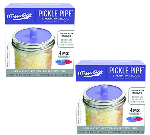 Masontops Pickle Pipes - Wasserlose Luftschleuse Fermentationsdeckel - Wide Mouth Fermentationsverschluss für Einmachgläser - Premium Silikonverschluss