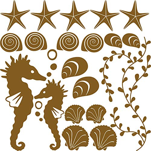 GRAZDesign Wandtattoo Bad Muschel & Seepferdchen Set Wandaufkleber Maritime Deko wasserfest - 091 gold