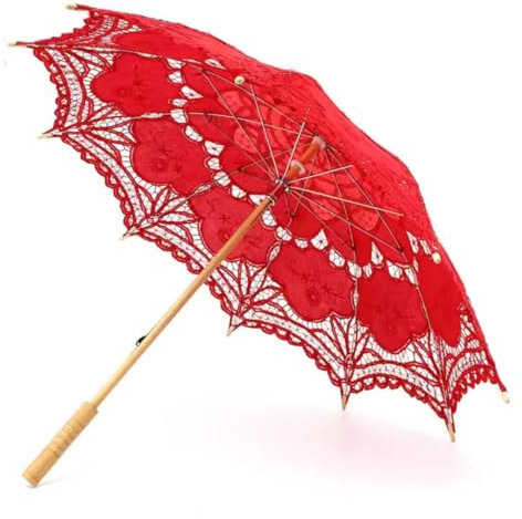 AEAOA Sonnenschirm, handgefertigt, rote Spitze, 76,2 cm, Erwachsenengröße