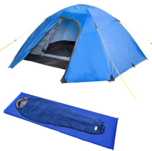 Reimo Kuppelzelt Yellowstone 2 für 2 Personen 2000mm Wassersäule 210x150x105 cm inkl. Mumienschlafsack und Isomatte