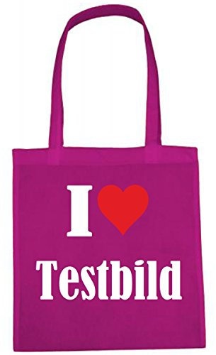 Reifen-Markt Tasche I Love Testbild Größe 38x42 Farbe Pink Druck Weiss