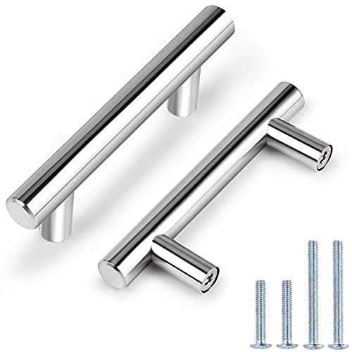 Probrico Polished Chrome Cabinet Door Handles Stainless Steel Furniture Knob Kitchen Cupboard Drawer Pull Hole Spacing 64mm 2.5 PD201HPC64 30 PCS