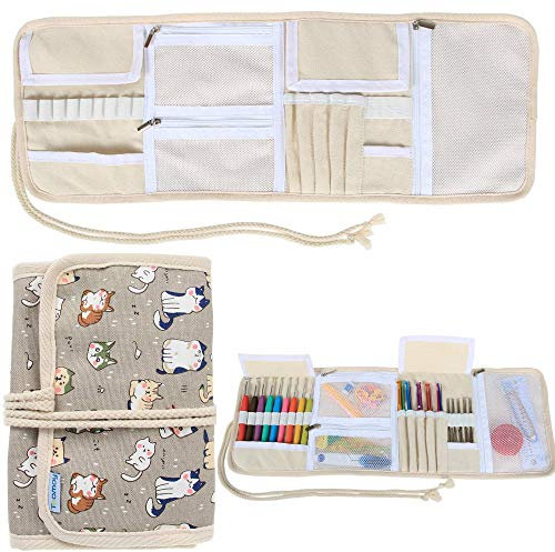 Teamoy - Custodia arrotolabile in tela per strumenti da uncinetto (accessori non inclusi) Cartoon Cats